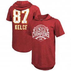 Футболка с капюшоном Travis Kelce Kansas City Chiefs Majestic Threads Super Bowl LVIII Player Name & Number Tri-Blend - Red