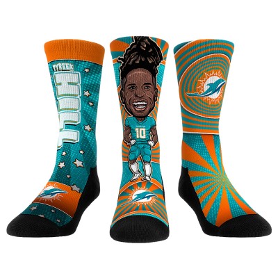 Три пары носков Tyreek Hill Miami Dolphins Rock Em Socks Unisex Bobblehead