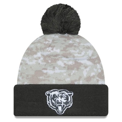 Шапка с помпоном Chicago Bears New Era 2024 Salute To Service Digital Camo Cuffed Knit - White/Graphite