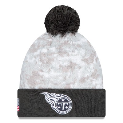 Шапка с помпоном Tennessee Titans New Era 2024 Salute To Service Digital Camo Cuffed Knit - White/Graphite