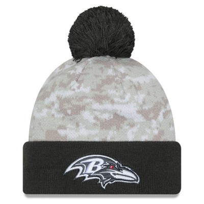 Шапка с помпоном Baltimore Ravens New Era White/Graphite 2024 Salute To Service Digital Camo
