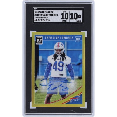 Tremaine Edmunds Buffalo Bills Autographed 2018 Panini Donruss Optic Gold Prizm #107 #2/10 SGC Authenticated 10/10 Rookie Card