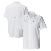 Pittsburgh Steelers Columbia White Slack Tide Omni-Wick Button-Up Camp Shirt