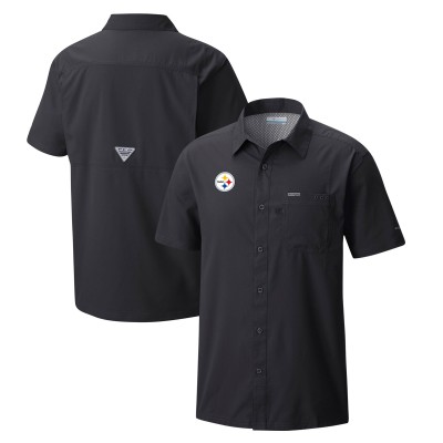 Рубашка с коротким рукавом Pittsburgh Steelers Columbia Black Slack Tide Omni-Wick