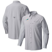 Miami Dolphins Columbia Gray Slack Tide Omni-Wick Long Sleeve Button-Up Shirt