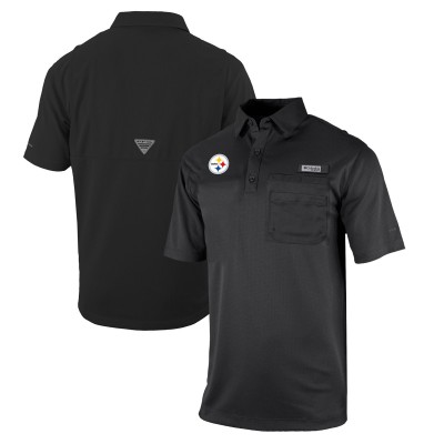 Pittsburgh Steelers Columbia Black Omni-Wick Flycaster Pocket Polo
