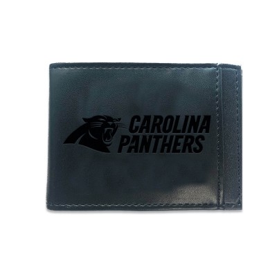 Carolina Panthers Black Hybrid Leather Front Pocket Bi-Fold Wallet with Money Clip