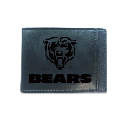 Chicago Bears Black Hybrid Leather Front Pocket Bi-Fold Wallet with Money Clip