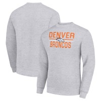Denver Broncos Starter Heather Gray Team Mesh Print Graphic Pullover Sweatshirt