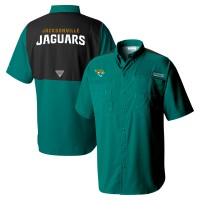 Jacksonville Jaguars Columbia Green Tamiami Color Block Omni-Shade Button-Down Shirt