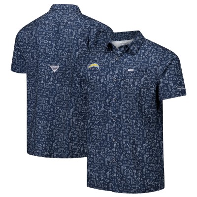 Los Angeles Chargers Columbia PFG Navy Super Slack Tide Omni-Wick Button-Up Shirt