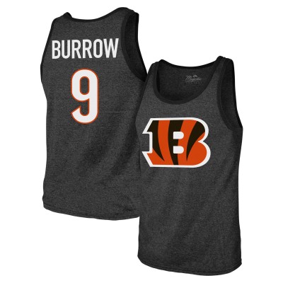 Майка Joe Burrow Cincinnati Bengals Majestic Threads Tri-Blend Player Name & Number - Black