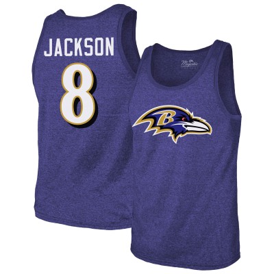 Майка Lamar Jackson Baltimore Ravens Majestic Threads Tri-Blend Player Name & Number - Purple