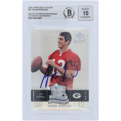 Aaron Rodgers Green Bay Packers Autographed 2005 Upper Deck Kickoff #91 Beckett Fanatics Witnessed Authenticated 10 Rookie Card
