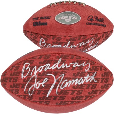Joe Namath New York Jets Autographed Fanatics Authentic Duke Showcase Football with Broadway Inscription