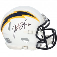 Justin Herbert Los Angeles Chargers Autographed Fanatics Authentic White & Navy Color Rush Speed Mini Helmet Justin Herbert Los Angeles Chargers Autographed Fanatics Authentic White & Navy Color Rush Speed Mini Helmet