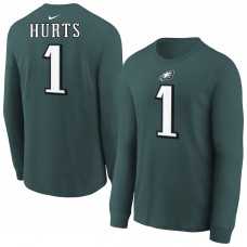 Подростковая Philadelphia Eagles Jalen Hurts Nike Midnight Green Player Name & Number Long Sleeve T-Shirt