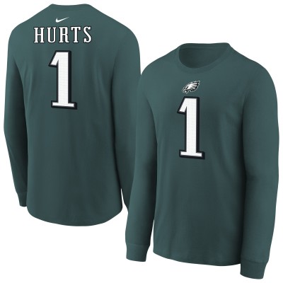 Подростковая Philadelphia Eagles Jalen Hurts Nike Midnight Green Player Name & Number Long Sleeve T-Shirt