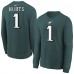 Подростковая Philadelphia Eagles Jalen Hurts Nike Midnight Green Player Name & Number Long Sleeve T-Shirt