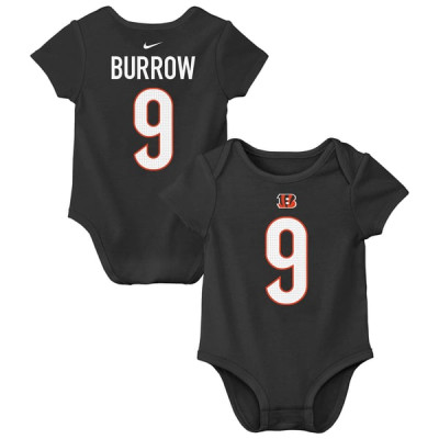 для малыша Cincinnati Bengals Joe Burrow Nike Black Name & Number Bodysuit
