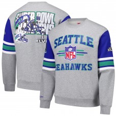 Seattle Seahawks Mitchell & Ness Heather Gray All Over 4.0 Vintage Logo Pullover Sweatshirt