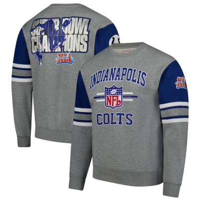Indianapolis Colts Mitchell & Ness Heather Gray All Over 4.0 Vintage Logo Pullover Sweatshirt
