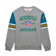 Jacksonville Jaguars Mitchell & Ness Heather Gray All Over 4.0 Vintage Logo Pullover Sweatshirt