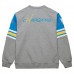 Los Angeles Chargers Mitchell & Ness Heather Gray All Over 4.0 Vintage Logo Pullover Sweatshirt