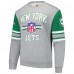 New York Jets Mitchell & Ness Heather Gray All Over 4.0 Vintage Logo Pullover Sweatshirt