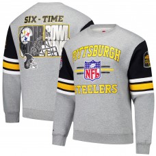 Pittsburgh Steelers Mitchell & Ness Heather Gray All Over 4.0 Vintage Logo Pullover Sweatshirt