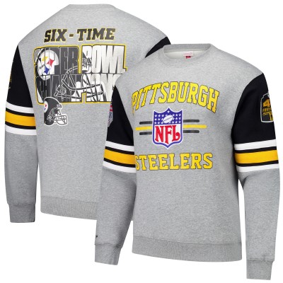 Pittsburgh Steelers Mitchell & Ness Heather Gray All Over 4.0 Vintage Logo Pullover Sweatshirt