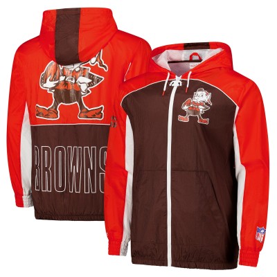 Cleveland Browns Mitchell & Ness Brown Big Shot Premium Full-Zip Windbreaker