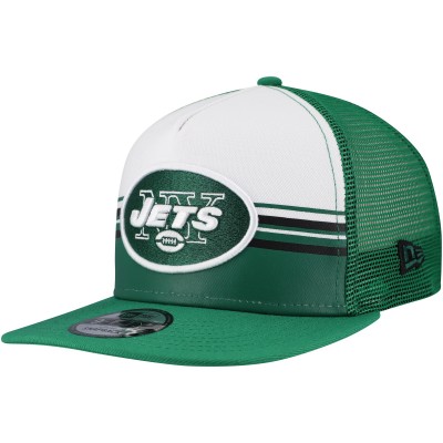 Бейсболка New York Jets New Era White/Green Striped A-Frame 9FIFTY Trucker Snapback