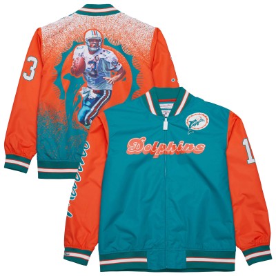 Miami Dolphins Dan Marino Mitchell & Ness Aqua Retired Player Graphic Full-Zip Satin Jacket