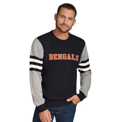 Cincinnati Bengals Tommy Hilfiger Black/Heather Gray Acrylic Crewneck Pullover Sweater
