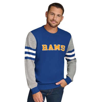 Los Angeles Rams Tommy Hilfiger Acrylic Crewneck Pullover Sweater - Royal/Heather Gray