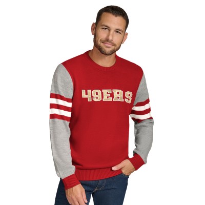 San Francisco 49ers Tommy Hilfiger Scarlet/Heather Gray Acrylic Crewneck Pullover Sweater