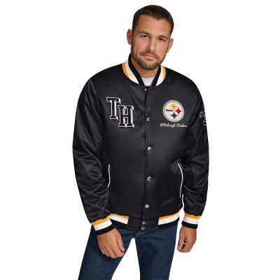 Pittsburgh Steelers Tommy Hilfiger Black Dante Full-Snap Satin Jacket