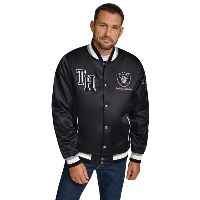 Las Vegas Raiders Tommy Hilfiger Black Dante Full-Snap Satin Jacket