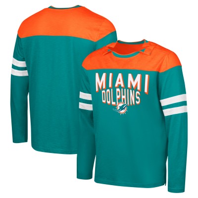 Miami Dolphins G-III Sports by Carl Banks Aqua/Orange Adaptive Hail Mary Long Sleeve T-Shirt