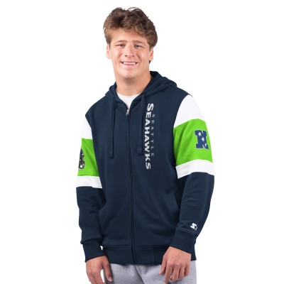 Seattle Seahawks Starter College Navy Extreme Full-Zip Hoodie