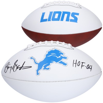 Barry Sanders Detroit Lions Autographed Fanatics Authentic Franklin White Panel Football with HOF 04 Inscription