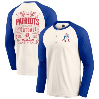 New England Patriots Darius Rucker Collection by Fanatics Cream/Royal Raglan Henley Long Sleeve T-Shirt