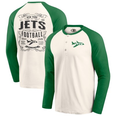 Футболка с длинным рукавом New York Jets Darius Rucker Collection by Raglan Henley - Cream/Green