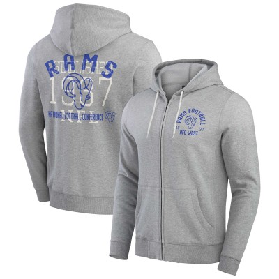 Los Angeles Rams Darius Rucker Collection by Fanatics Vintage Stripe Full-Zip Hoodie - Heather Gray