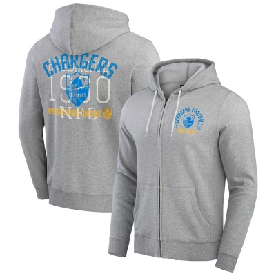 Los Angeles Chargers Darius Rucker Collection by Fanatics Heather Gray Vintage Stripe Full-Zip Hoodie