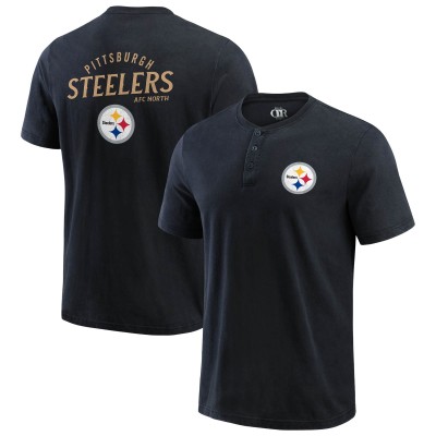 Pittsburgh Steelers Darius Rucker Collection by Fanatics Black Washed Henley T-Shirt