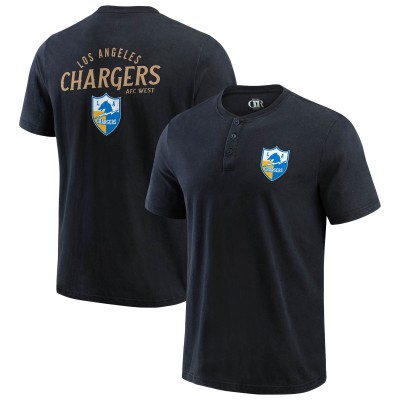 Los Angeles Chargers Darius Rucker Collection by Fanatics Black Washed Henley T-Shirt