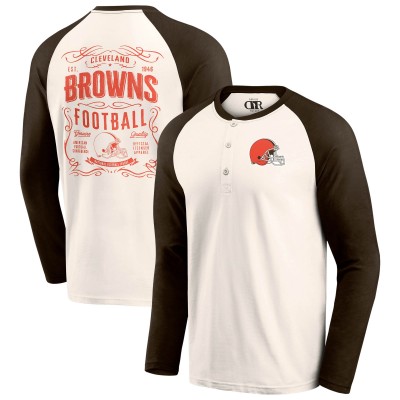 Футболка Cleveland Browns Darius Rucker Collection by Fanatics Cream/Brown Raglan Henley