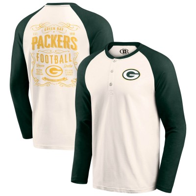 Футболка Green Bay Packers Darius Rucker Collection by Fanatics Cream/Green Raglan Henley